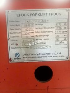 xe nâng điện EFORK FORKLIFT TRUCK Model CDD10B 30 Bánh xe pu 130x55x52